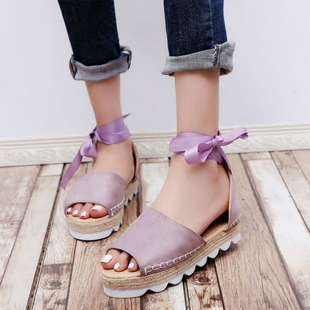 

YOTAMI Sandals for Women 2022 Women s Solid Bandage Casual Vacation Open Toe Beach Sandals Purple