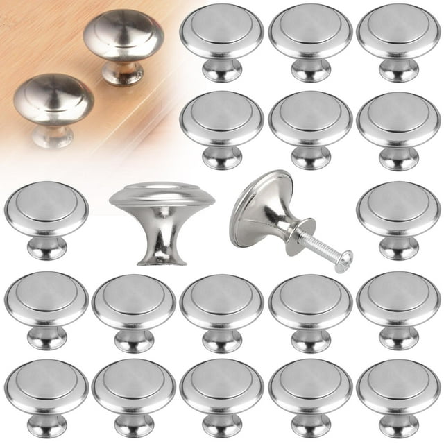 20pcs Kitchen Cabinet Heavy Pull Knobs, Brushed Nickel Cabinet Knobs Cupboard Door Knobs Kitchen Hardware Round Pull Knobs for Bathroom Drawer, Silver