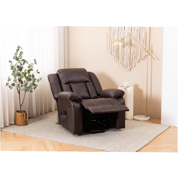 JERFIT Electric Massage Recliner Chair with Heat and USB Charging, PU Leather Reclining Sofa for Living Room, Dark Brown