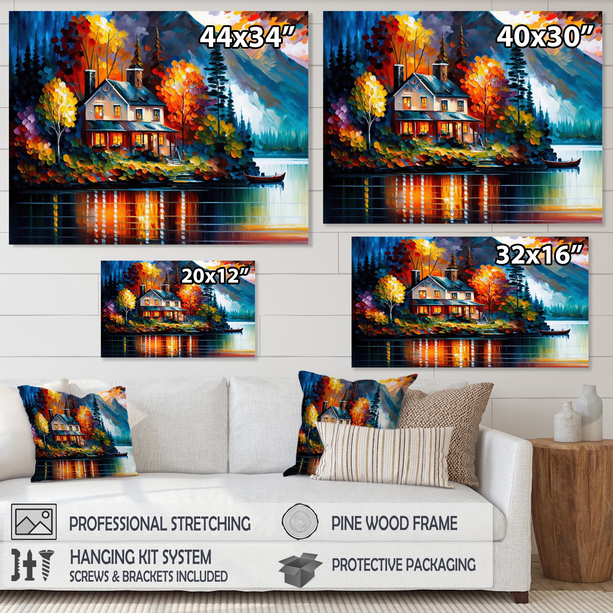 Designart Colorful Lakehouse By The Lake V Canvas Wall Art