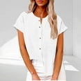 thumbnail image 2 of XUNKUSGA Cotton Linen Tops for Women Casual Crewneck Short Sleeve Button Down Going Out Tops Summer Loose Breathable Womens Blouses S-2XL White, 2 of 7