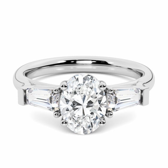 Brig Jewel Three Stone Ring - 2.13 Ct Moissanite Engagement Ring for Women - Oval Cut Design in 14K White Gold Plated Ring - Unique Gift for Women's - Dazzling Jewelry for Every Occasion