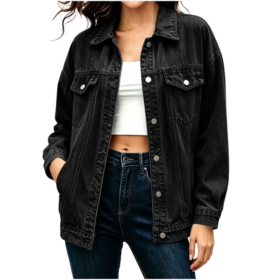 Women's Oversized Jean Jacket Casual Denim Jacket Long Sleeve Button Down Trucker Jacket Shacket Coats