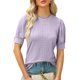 thumbnail image 1 of Top de mujer de manga corta abombada con cuello redondo ahuecado Color puro camisa informal para mujer para el trabajo diario de verano púrpura XXL, 1 of 4