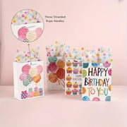 DEKAXID 12/16 Pack Large Birthday Gift Bags 12.5x10x4 Inch (31x25x10cm) Balloon Pattern Bags Large Birthday Gift Bags with Tissue Paper (Rainbow Polka Dots)