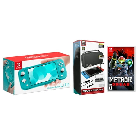 Nintendo Switch Lite Turqouise Bundle with Surge 11-In-1 Accessory Starter Pack and Metroid Dread Game - Import with US Plug
