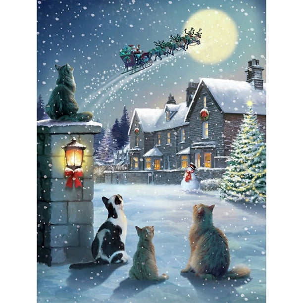 Hilo bordado gato Navidad trineo punto de cruz completo 11CT algodón DIY impreso Hugtrwg Para estrenar