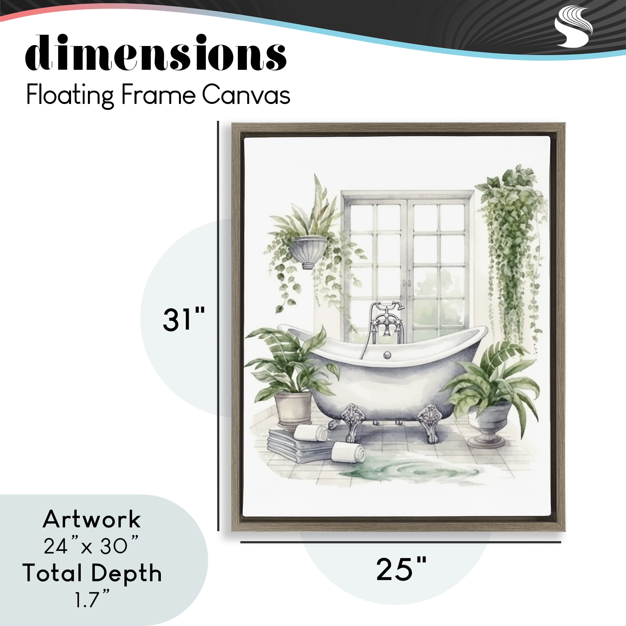 Lush Greenery Bathtub & Window Brown Framed Floater Canvas Wall Art, design by Lettered and Lined