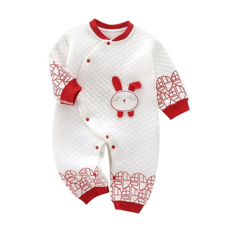 

Zlekejiko Baby Girl Boy Bunny Calendar Chinese New Year Onesie Quilted Thick Warm Kimono Tang Suit Red Long Sleeve Romper Jumpsuit Outfits