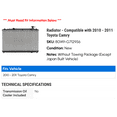 thumbnail image 2 of Radiator - Compatible with 2010 - 2011 Toyota Camry, 2 of 2