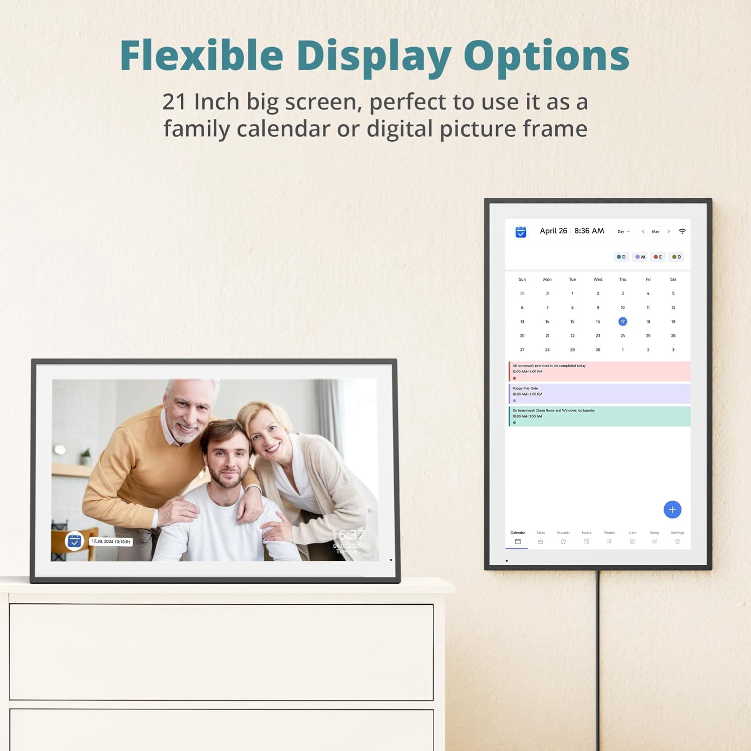 EKASN Digital Calendar, 15.6" Chore Chart Wall Planner, 1080P FHD Interactive Touchscreen,Display for Family Schedules and All Apps Full Free-Black