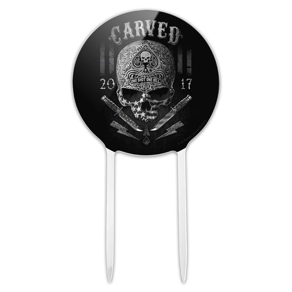 Acrylic Carved One Shot Kill USA Flag Skull Tactical Cake Topper Party Decoration for Wedding Anniversary Birthday Graduation