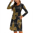 thumbnail image 1 of Robe Noire et Dorée Fleur de Lis Col Carré Robe d'Été Douce Femme Élégante Imprimé Licou Robe Noire et Dorée Fleur de Lis, 1 of 5