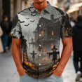 thumbnail image 2 of GrmtClth Men’s Collar Full Button Shirt Short Sleeve Halloween Night Out Bat Scarecrow Split Scene Print Light Vacation Blouse Hot Pink 3XL, 2 of 5
