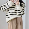 thumbnail image 2 of Lovskoo Sweaters for Women Long Sleeve Collar Winter Japanese Vintage Loose Top Knit Sweater White, 2 of 8