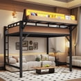thumbnail image 3 of Harper & Bright Designs Full Size Loft Bed with Storage Shelves and Pegboard, Metal Loft Bed Frame with USB and LED Lights, High Loft Bed with Guardrail and Ladder for Boys Girls, Natural, 3 of 16