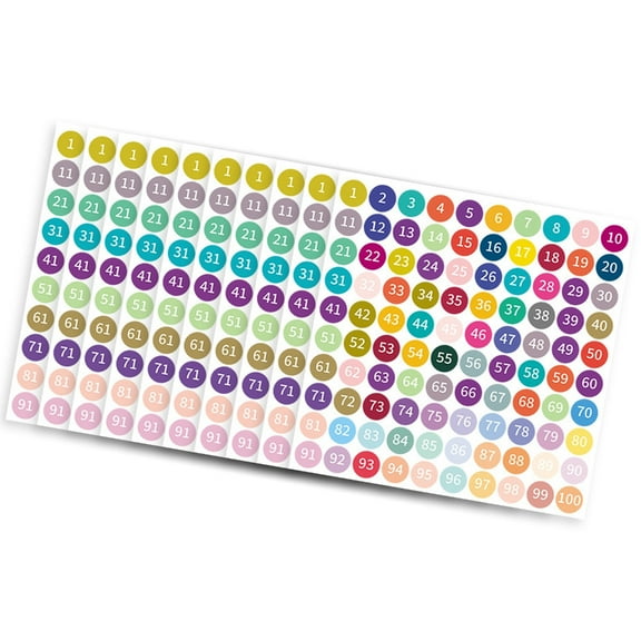 10 Sheets Consecutive Number Sticker 1-100 Small Adhesive Round Labels Multicolored for Easy Organization and Labeling