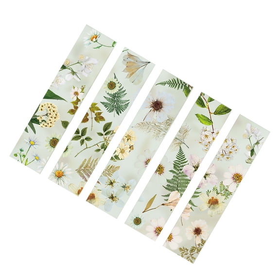 Pack of 5 Clear Bookmarks, Vintage Dried Flower Bookmarks with Pendant for Male Female Book Lover Reading Birthday Gift