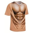 thumbnail image 3 of WREESH Men's 3D Muscle Print T-Shirts Funny Round Neck Short Sleeve Fitness Wear Beige, 3 of 5