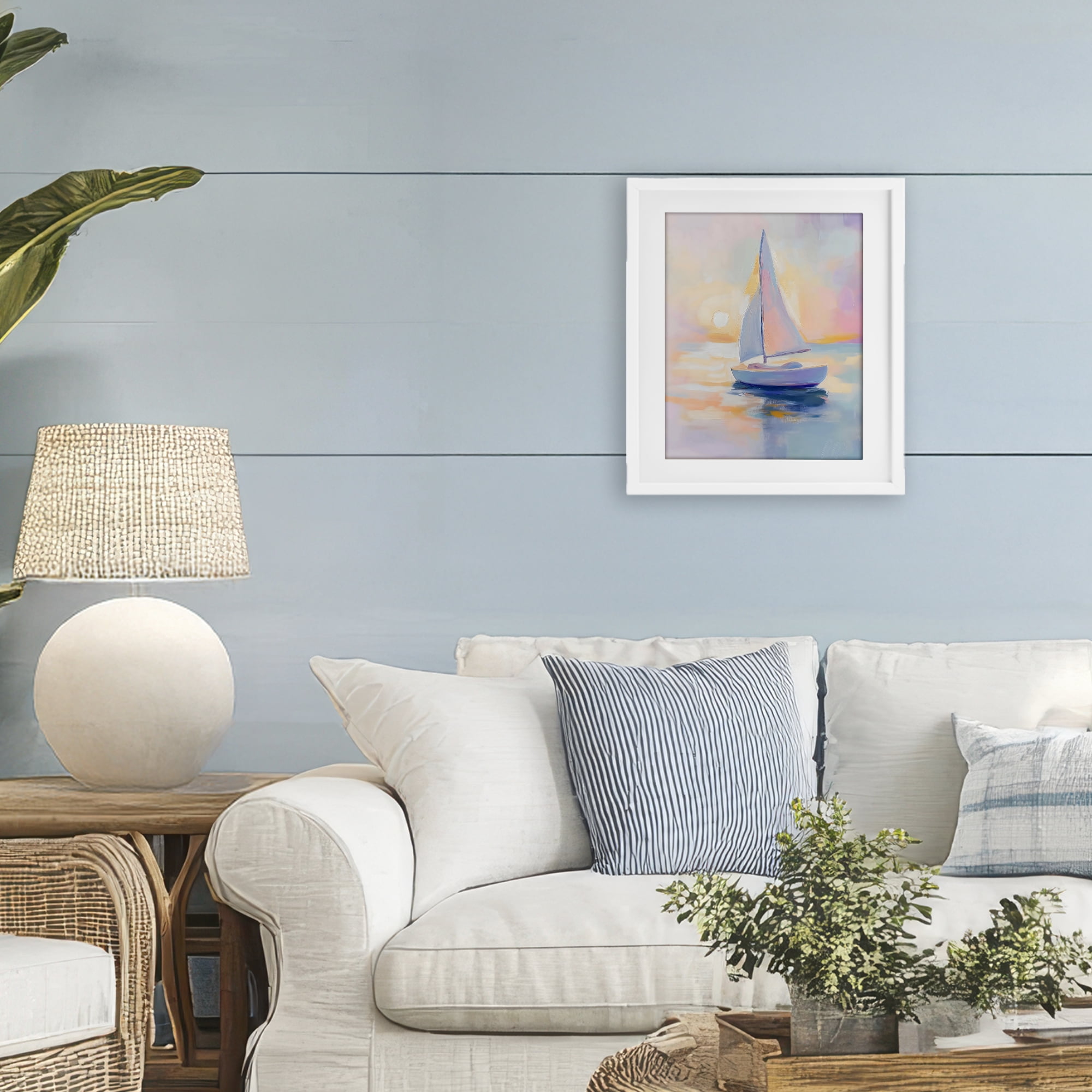 Stupell Industries Pastel Sailboat Toward Pink Horizon White Framed Print Under Glass, design by The Prints Vibe