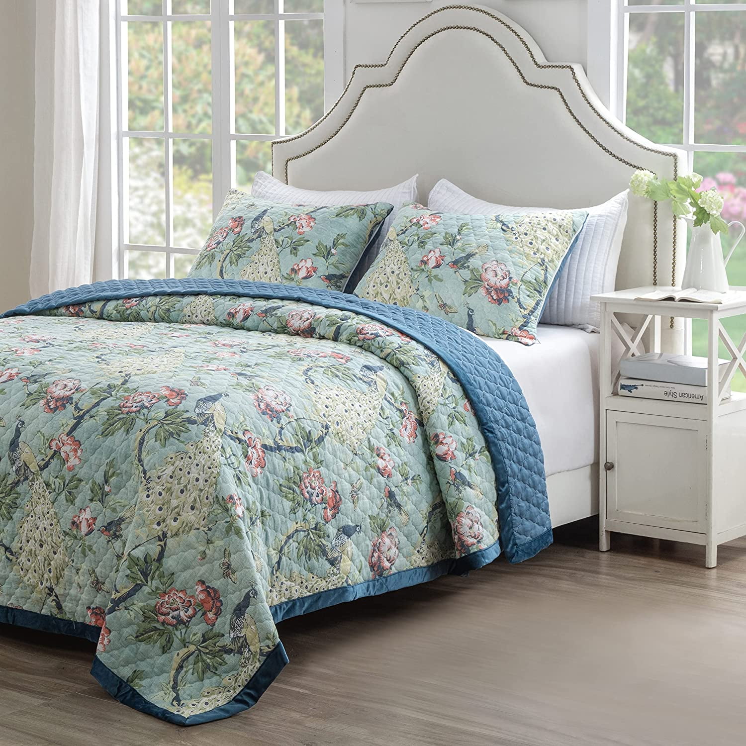 Greenland Home Fashions Pavona Vintage Peacock Garden Quilt Set 3-Piece King/Cal King