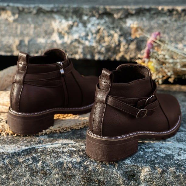 IDIFU Women's 3 Inch Kitten Heel Ankle Boots - Pointed Toe Dressy Booties With Buckle & Zipper