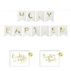 Koyal Wholesale Shiny Gold Foil Paper Pennant Hanging Banner with Gold Party Signs, Holy Baptism, White, 1-Set