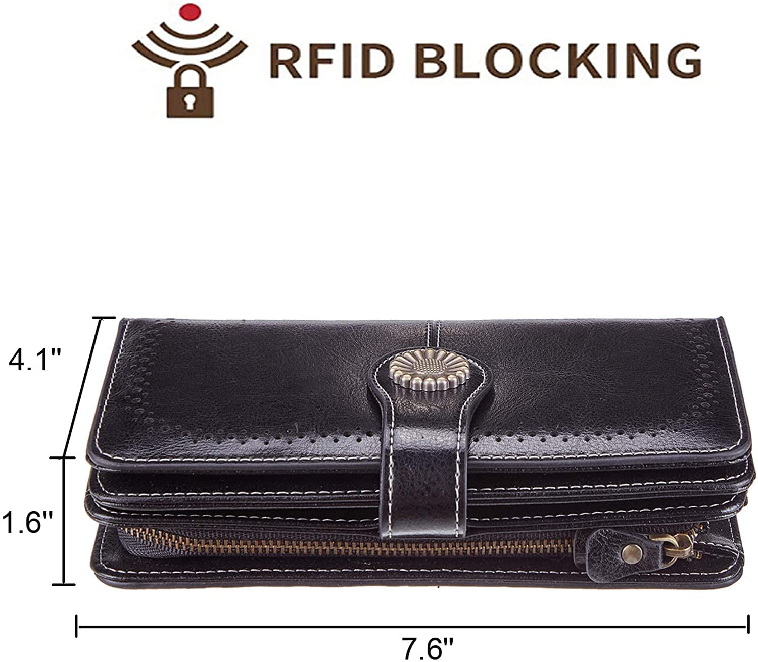 Travelambo Womens Large Capacity RFID Blocking Genuine Leather Wallets 