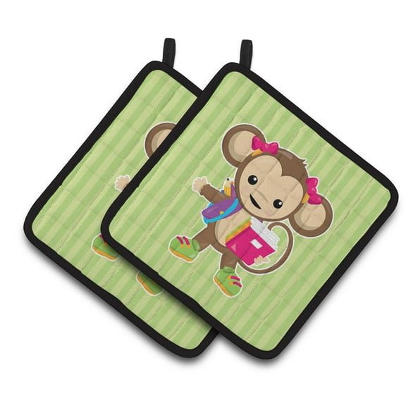 Caroline's Treasures Monkey Going to School Pair of Pot Holders
