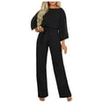 thumbnail image 3 of Black Womens Jumpsuits Women Long Sleeve Playsuit Clubwear Straight Leg Jumpsuit with Belt Women's Jumpsuits, Rompers & Overalls, 3 of 6
