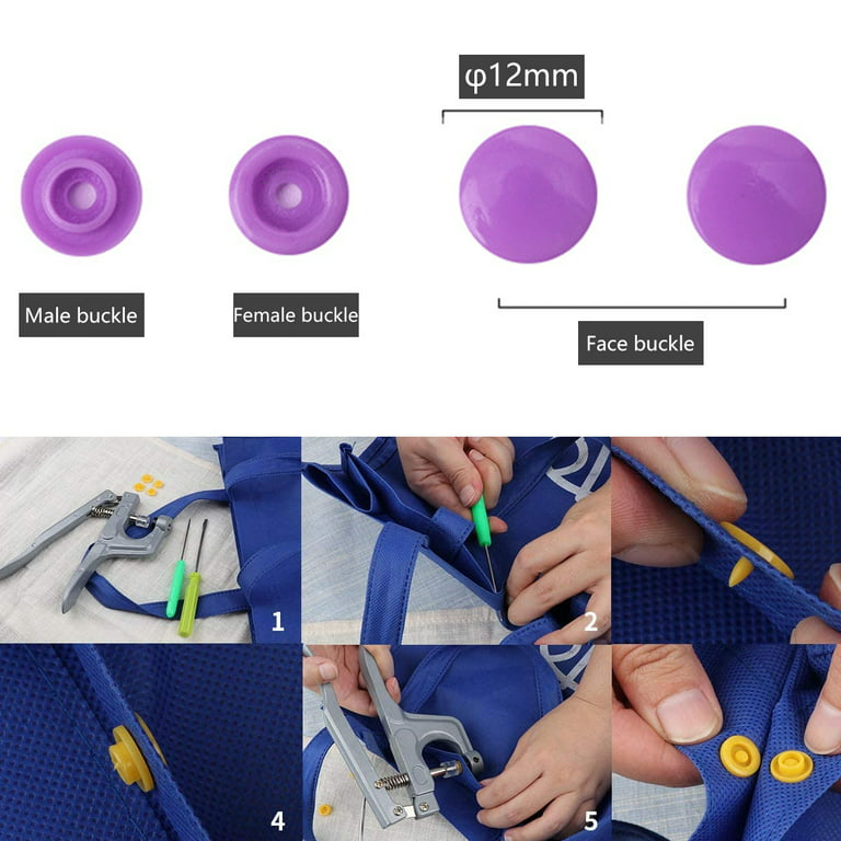 Snap Button Kit Plastic Snap Set T5 Clothing Snap Fastener Tool Multicolor  Professional Resin Press Stud Cloth Tool Kit Round DIY No-Sew Button for  Sewing Fabric Clothing Crafting 