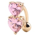 thumbnail image 2 of HEVIRGO Reverse Crystal Zircon Bar Belly Ring Gold Body Piercing Button Navel Two Hearts,Pink, 2 of 9