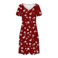 thumbnail image 4 of GaThRRgYP Casual Floral Print Short Sleeve Dress,Women's Fashion Summer Print Short-sleeved V-neck Casual Dress Wine S, 4 of 8