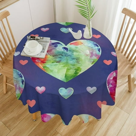 

Colorful Heart Polyester Round Waterproof Cover Table Decor Restaurant Decoration Tablecloth