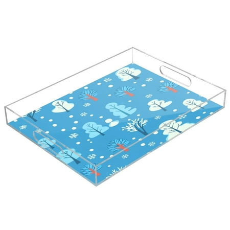 

Clear Acrylic Tray Water Cup Tray Teacup Jewelry Storage Tray for Serving and Home Decor Blue-white Snow Tree