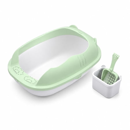 Homenest Semi Enclosed Cat Litter Box with Splash Guard High Sided Litter Pan Anti-Spill Toilet with Shovel for Kittens and Small Cats Easy Clean Green