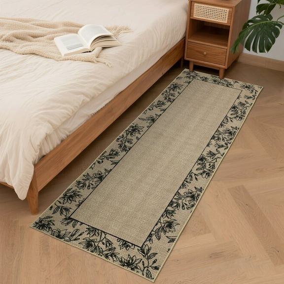 Senfot 2x6 Runner Rug Modern Bordered Washable Non Slip Low Pile Soft Ultra Thin for Hallway Kitchen Entryway Bathroom Linen