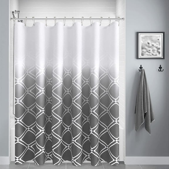 Grey and White Ombre Shower Curtain Grey Modern Shower Curtain with Hooks Light Gray Shower Curtains for Bathroom Geometric Pattern Waffle Weave Dark Dove Grey Water Repellent Washable 72x72 Inch