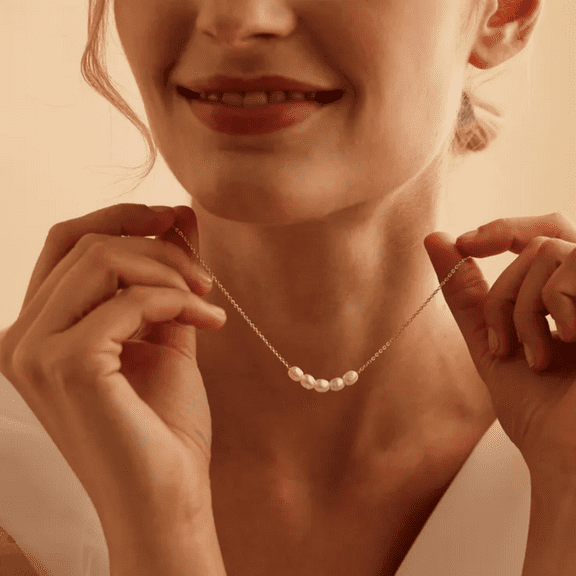 Pearl Necklace - Floating Pearl Necklace - Smile Necklace in 925 Sterling Silver