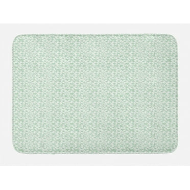 Luau Bath Mat, Flourish Pattern with Blossoming Hibiscus Flowers Springtime in Hawaii Theme, Plush Bathroom Decor Mat with Non Slip Backing, 29.5" X 17.5", Mint Green and White, by Ambesonne