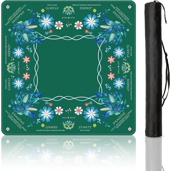 Mahjong Mat 31.5" x 31.5" Non-Slip Noise Reduction Waterproof with Rules with Bag Table Inch Suitable Mat for Poker Dominoes Card Games Board Games