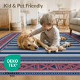thumbnail image 4 of ODIKA 4'x6' Washable Area Rug Striped Border Navy Vintage Interlocking Motif Strip Mudroom for Dorm Room, Small Living Stain Resistant Low Profile, Easy Care, 4 of 7