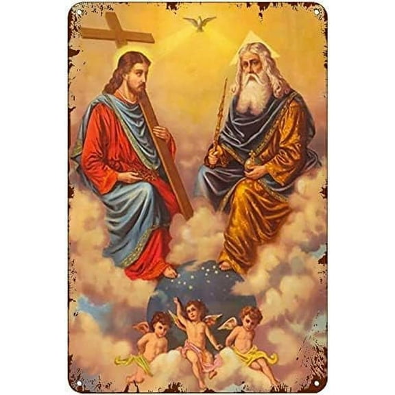 Bodyard Vintage Tin Metal Sign Holy Trinity Icon Catholic Retro Wall Art Decor Iron Painting for Home Kitchen Cafe Pub Sign Plaque 5.5x8 Inch