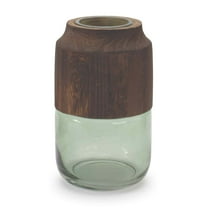 Melrose Wooden Cylindrical Vase - 9" - Brown and Sage Green