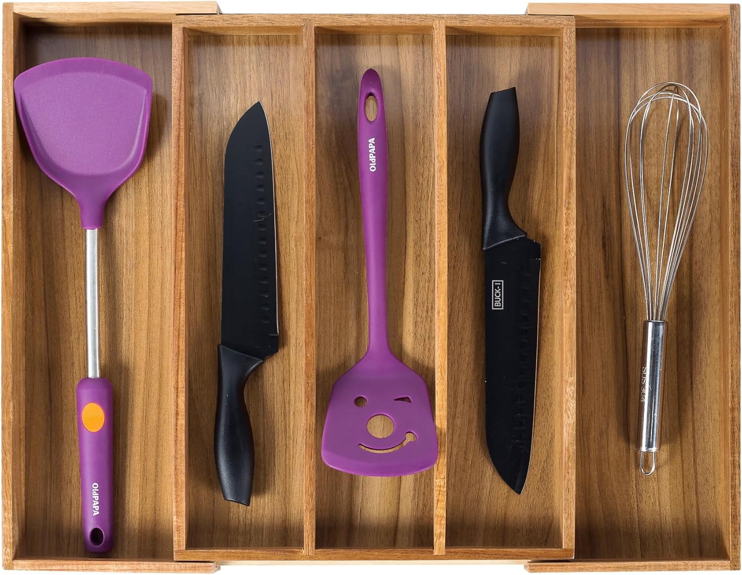 Acacia Kitchen Drawer Organizer Expandable, Large Utensils and Cutlery Tray, Adjustable Silverware Divider for Knives Flatware