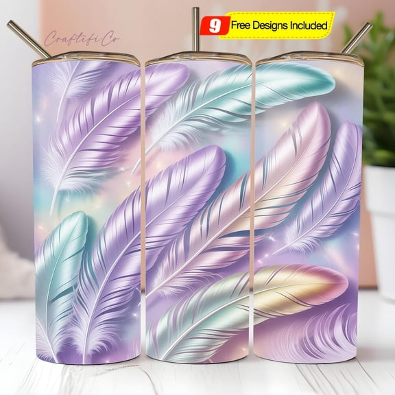 Seamless Iridescent Feathers 20 oz Skinny Tumbler Sublimation Seamless , Instant , Straight