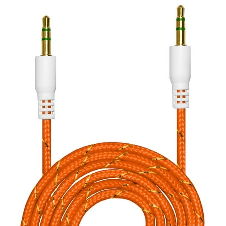 Premium 3.5mm Nylon Tangle Free Auxiliary Aux 3 Feet Male to Male Stereo Audio Cable for Headphones, iPods, iPhones, iPads, Home / Car Stereos and More - Orange