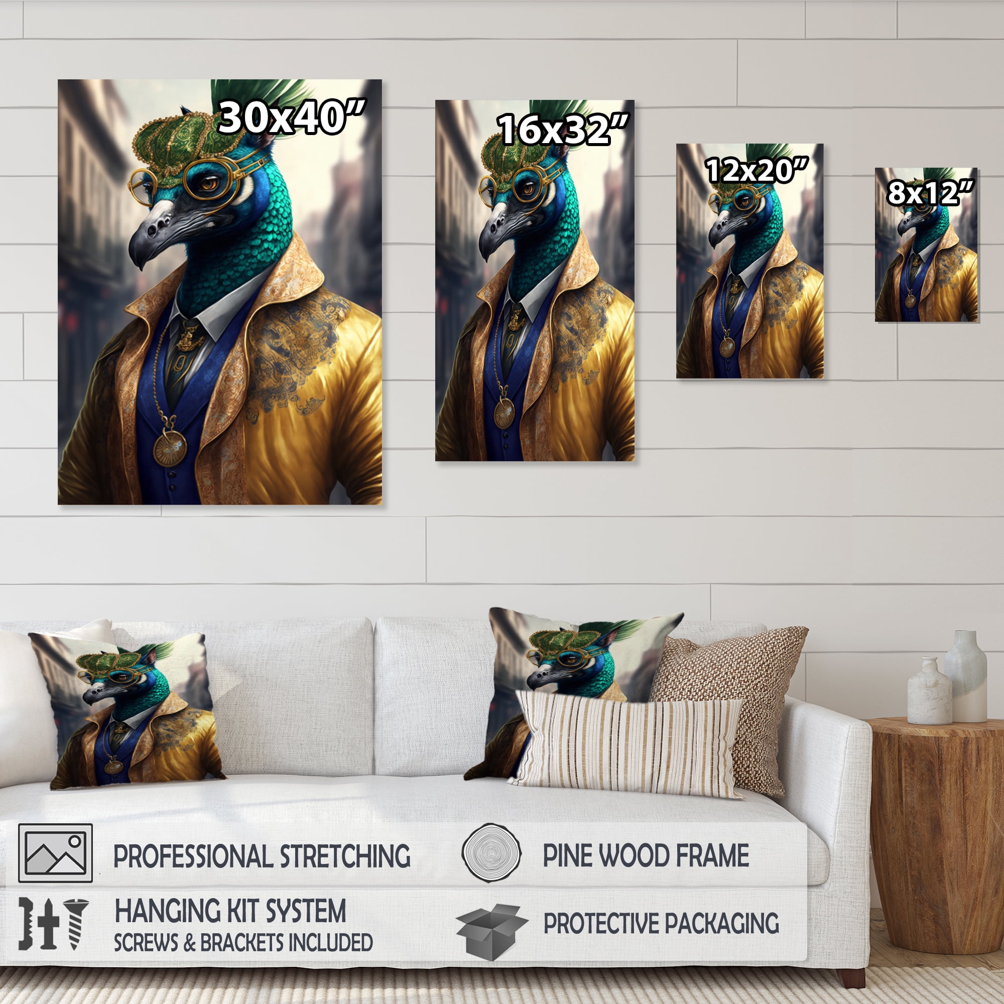 Designart Peacock Gangster In NYC III Canvas Wall Art