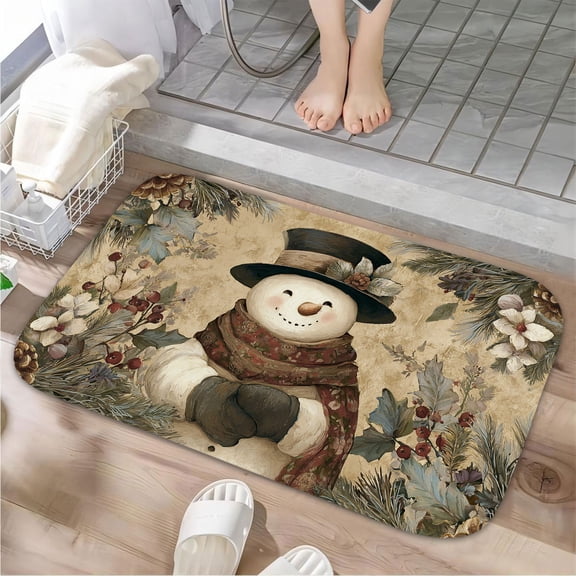 1pc Snowman Absorbent Non-Slip Bathroom Thickened Flannel Rug Decor,Soft,Quick Drying,Suitable For Indoor/outdoor Use,Bathrooms,Bedrooms,Kitchens,Terrace,Laundry Rooms,16"x24"