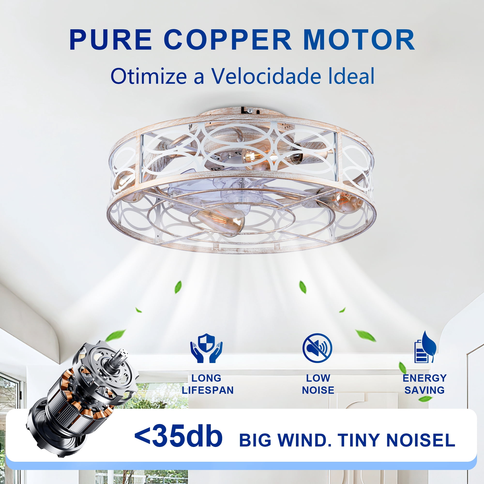 Leumius 20" Caged Ceiling Fans with Lights and Remote, Flush Mount Caged Ceiling Fan 6 Speed Reversible with Remote Control for Living Room Bedroom Dining Room White (NOT Included Bulbs)